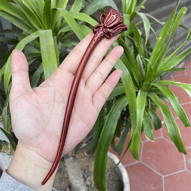 Horquilla antigua tallada en madera de sándalo rojo lobular, placa para el cabello, artesanías de madera pulida a mano, regalos antiguos de caoba