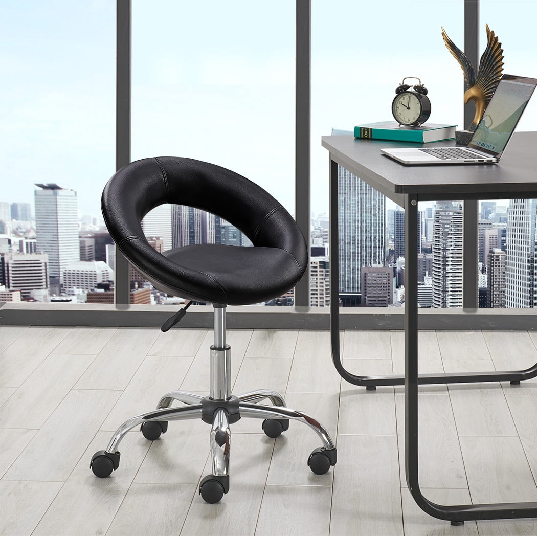 Duhome Work Rolling Stool Faux Leather Chair Adjustable Swivel Chair on Wheels Modern Salon Stool, Black
