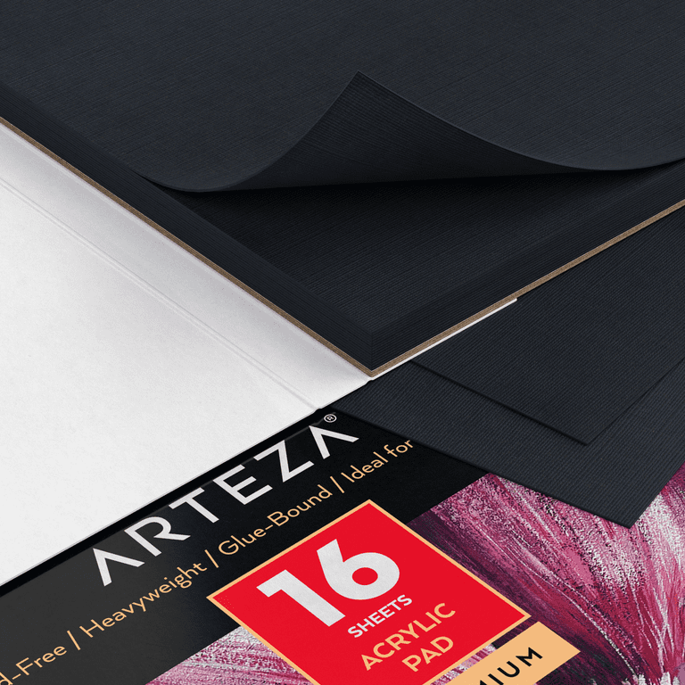 Arteza Acrylic Pad, Black, 6 x 6, 16 Sheets- Pack of 2
