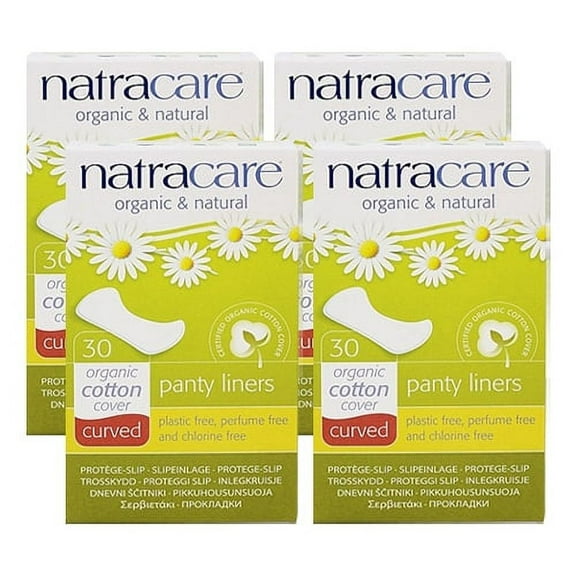 Natracare Organic and Natural Curved Panty Liners, Unscented, 30 Ct, 4 Pack