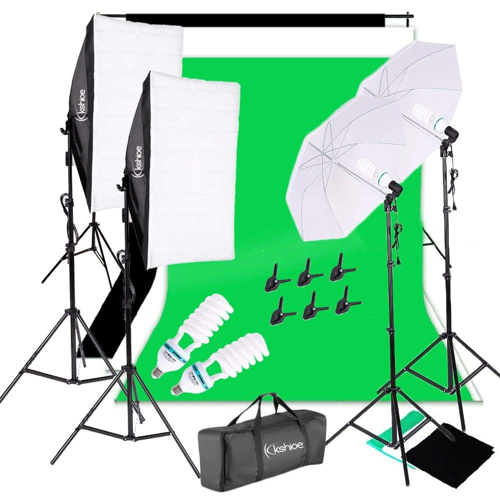 Kshioe Photography Light Studio Backdrop Muslin Kit with SoftBoxes
