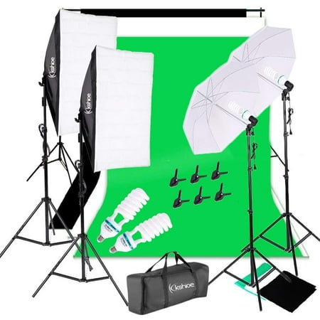 Kshioe Photography Light Studio Backdrop Muslin Kit with SoftBoxes Umbrellas