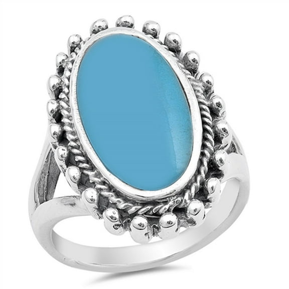 CHOOSE YOUR COLOR Simulated Turquoise Oval Rope Halo Ring .925 Sterling Silver Band Blue CZ Female Size 9