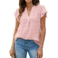 thumbnail image 1 of Blusa con cuello en V y mangas con volantes, de corte holgado y transpirable, para primavera, verano y otoño, color rosa, talla L, 1 of 6