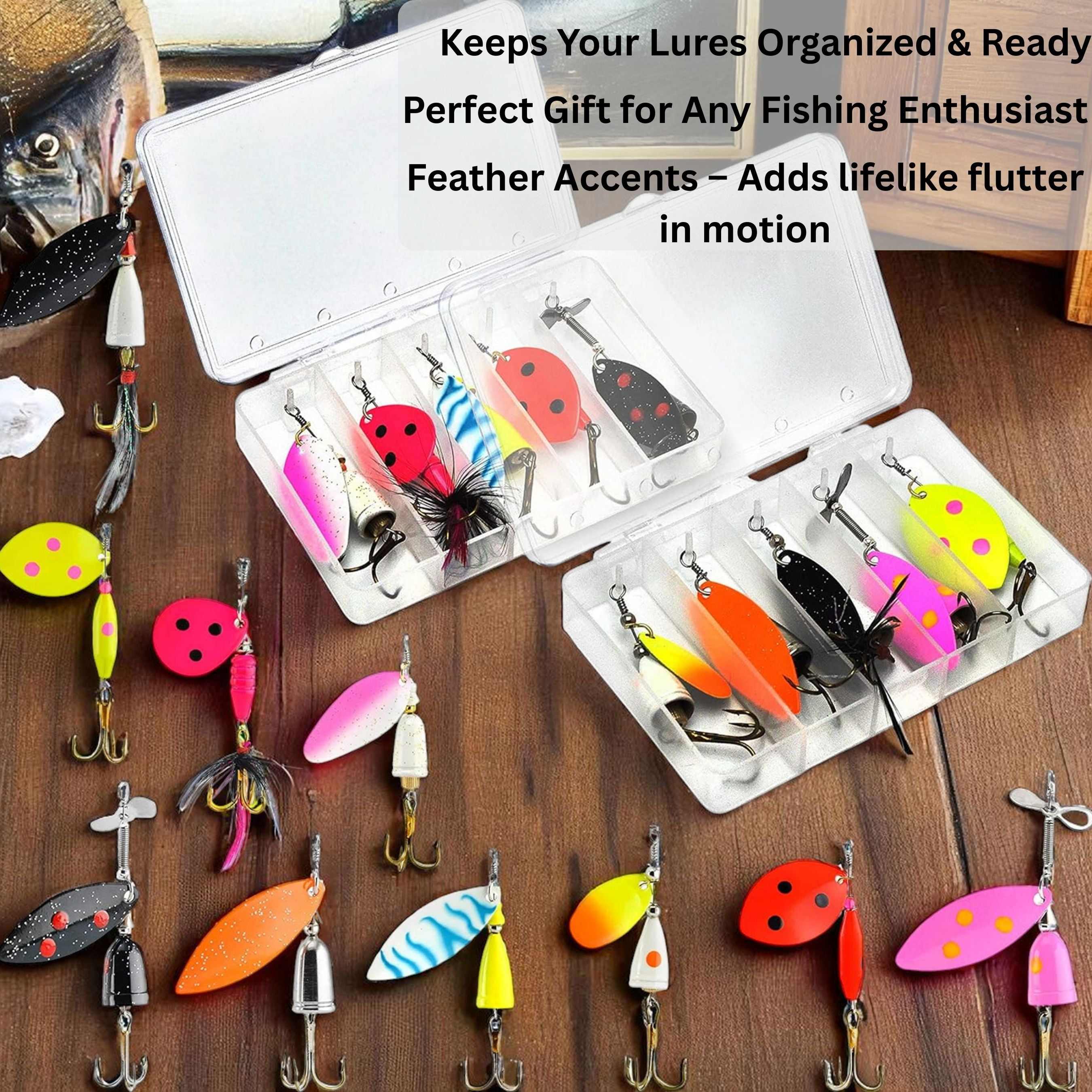 30PCS Spinnerbait Fishing Lures Set with 6 Tackle Boxes – UV Reflective Metal Blades for Bass, Trout, Salmon, and More – Freshwater & Saltwater Fishing Kit
