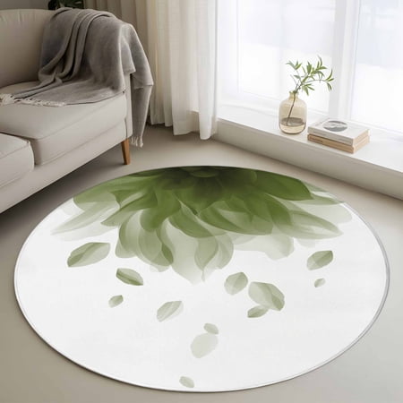 Round Rug 3ft Area Rug Sage Green Flower Abstract Art Area Rugs for Living Room Bedroom Gradient Floral on White Floor Mat Non-Slip Non-Shedding Carpet Indoor Accent Rugs