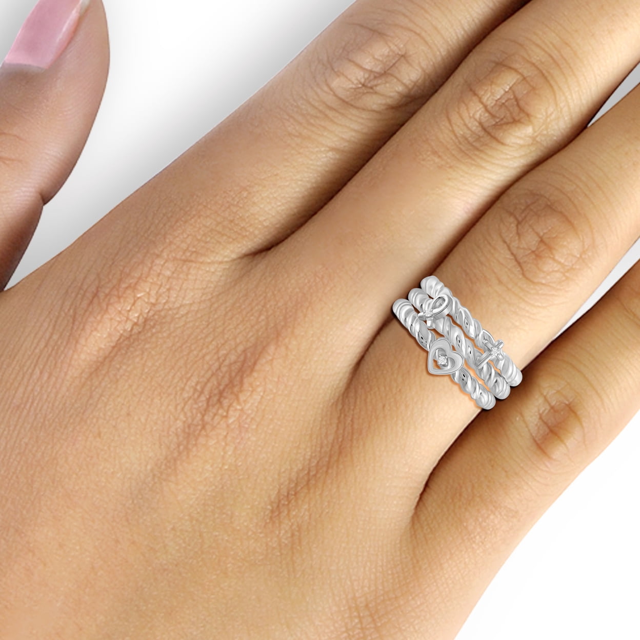 JewelersClub Stackable Diamond Rings for Women – Accent White Diamond Ring Jewelry– 0.925 Sterling Silver Stackable Bands for Women –– Stackable Ring Set by JewelersClub
