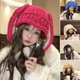 thumbnail image 2 of Women Winter Hat Long Bunny Ear Decor Knitted High Elasticity Warm Thick Soft Ear Protection Solid Color Windproof Anti-slip Deco, 2 of 10