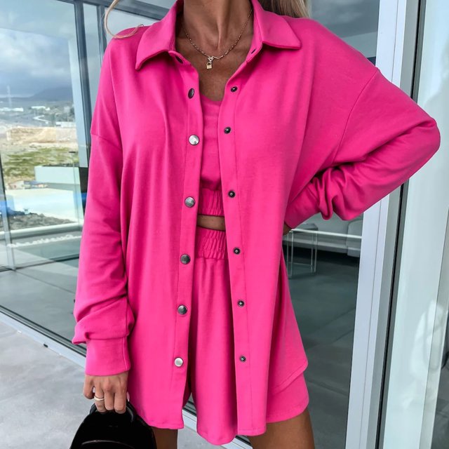 Puntoco Trajes de chándal de otoño para mujer Conjuntos de 3 piezas Conjuntos a juego Cárdigan Camisetas sin mangas recortadas Pantalones Liquidación Puntoco Puntoco-1098