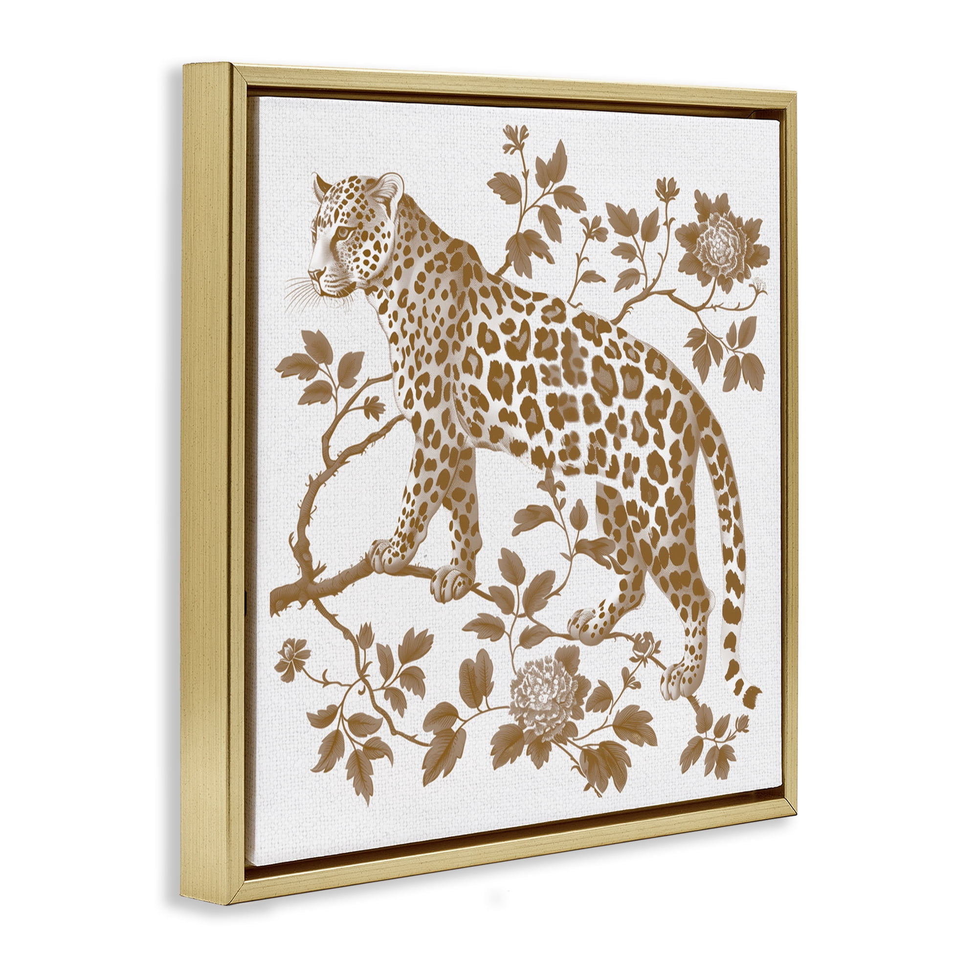Earthy Details Vintage Leopard Gold Framed Floater Canvas Wall Art, design by Lettered and Lined