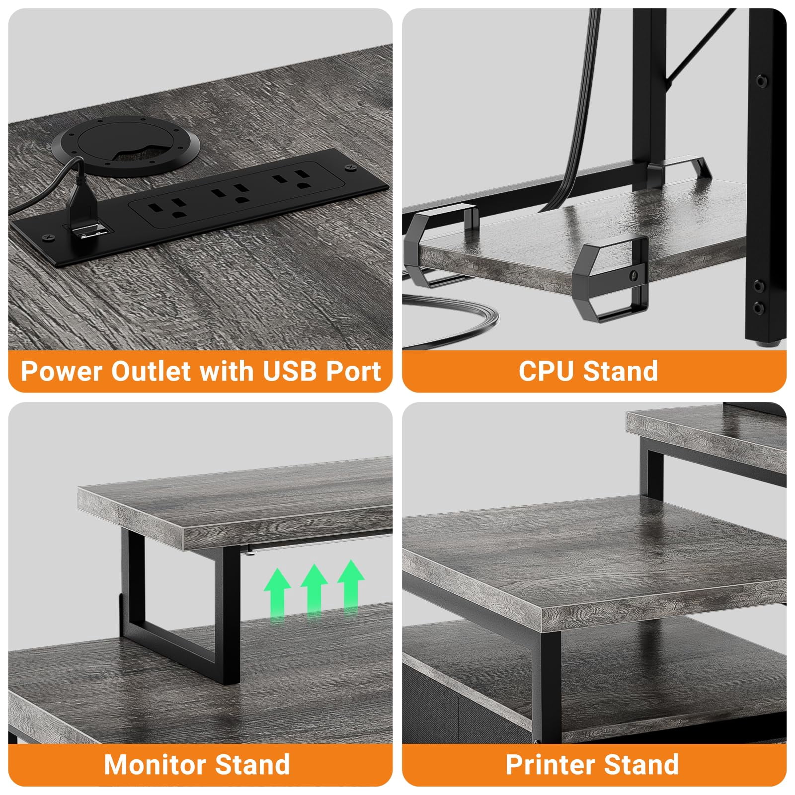 Homieasy Reversible L Shaped Computer Desk with Fabric File Drawers, 70.8" Large Office Desk with RGB LED Lights & Power Outlets & Monitor Stand & CPU Stand, Sturdy Corner Gaming Desk, Black Oak