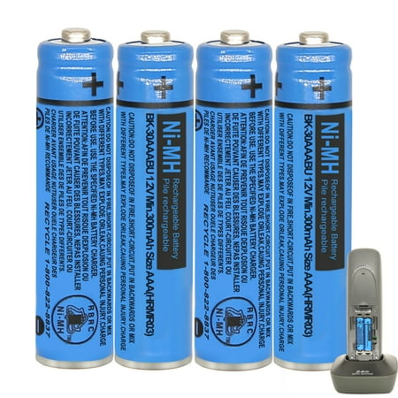 4Pack BK-30AAABU Ni-MH AAA Rechargeable Batteries 300mah AAA Ni-MH Rechargeable Batteries 1.2V for Panasonic Cordless Phones Remote Controls Electronics