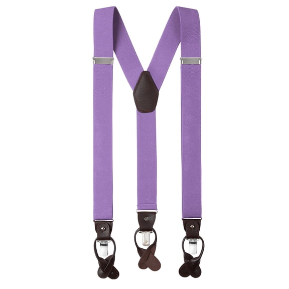Jacob Alexander Men's Solid Elastic Y-Back Suspenders Braces Convertible Leather Ends Clips - Lavender