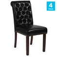 thumbnail image 3 of Emma + Oliver 4 PK Black Faux Leather Upholstered Rolled Back Parsons Chair with Nailhead Trim & Walnut Finished Frame with Plastic Floor Glides, 3 of 13