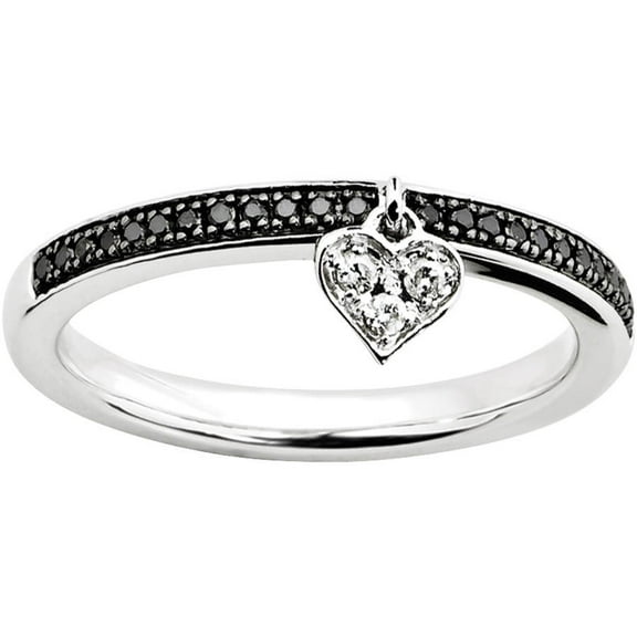 Black and White Diamond Sterling Silver Heart Ring