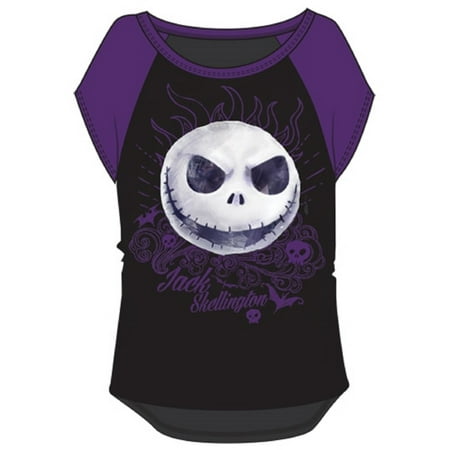 Excited Faces For Christmas Disney Youth Girls Nightmare Before Christmas Jack Face Top Black Purple S ()