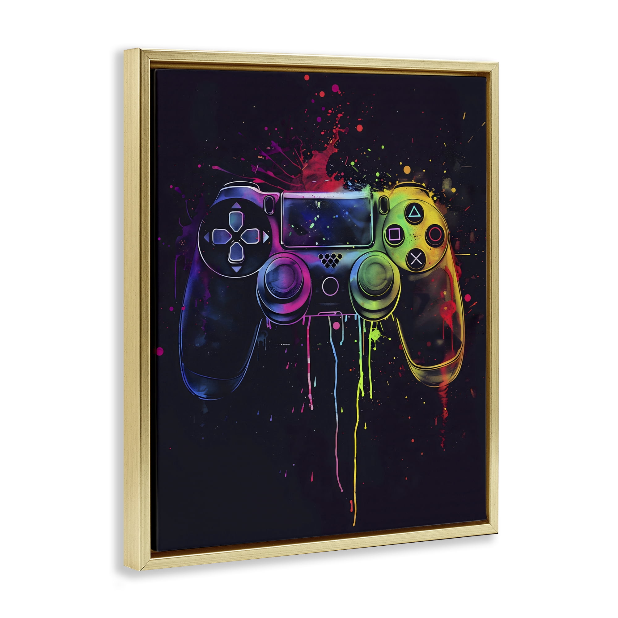 Stupell Industries Rainbow Glow Gaming Controller Gold Framed Floater Canvas Wall Art, design by Creative Studio