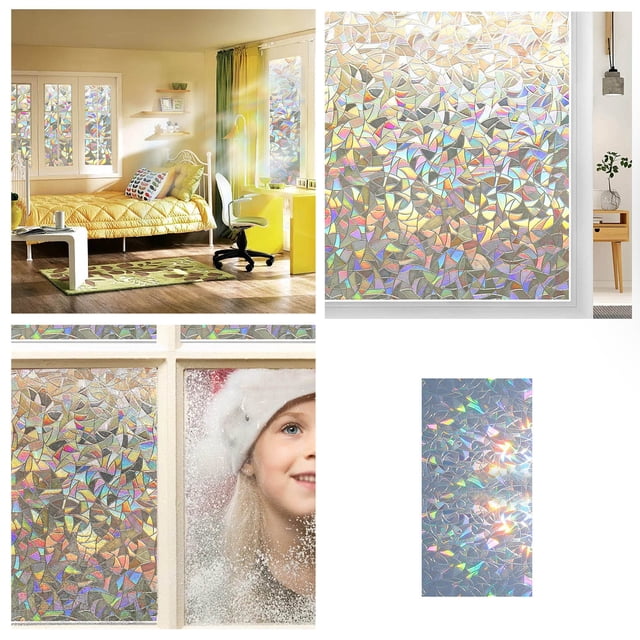 Window Privacy Film Rainbow Static Cling Stained Glass Film Window Covering Sticker Non Removable Reflective Window Sun Heat Control For Home on Wall Tiles Kids in The Dark Wall Decals Number Wall