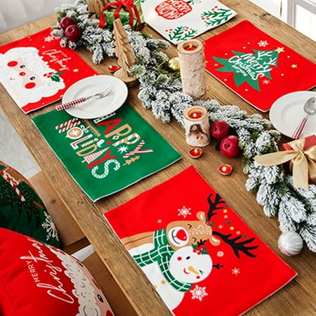 

Merry Christmas Heat Resistant Placemat Dish Plate Mat Cushion Party Decoration Brown cotton-flax