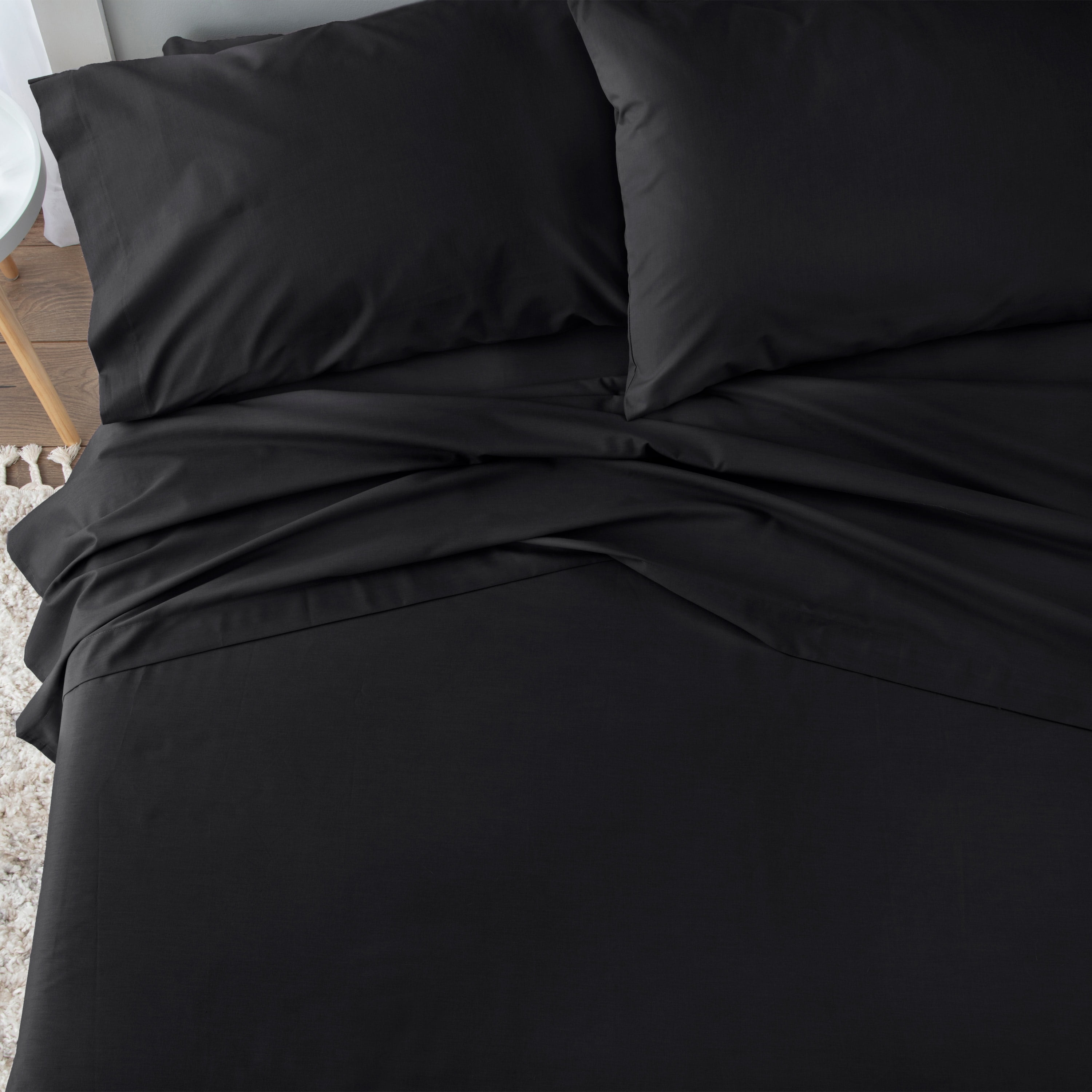 Soft Lightweight Brushed Cotton Blend Bed Sheet Set – 4-Piece Full – Black