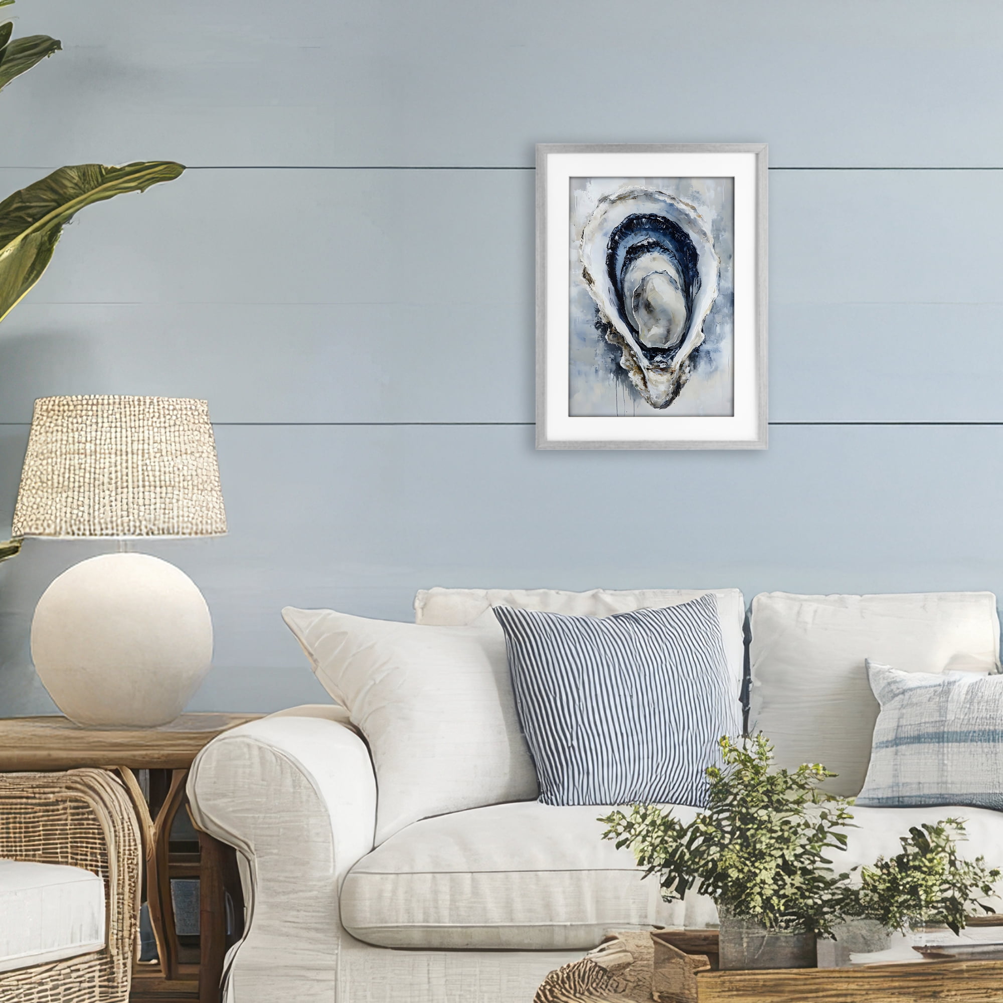 Stupell Industries Blue Oyster Shell Interior Gray Framed Print Under Glass, design by Creative Studio