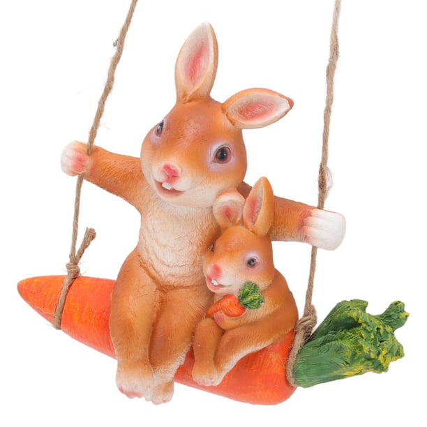 Estatuas De Animales Modelo De Animal Decorativo Adorno Columpio De Zanahoria De Conejo Marrón Delicado De Resina Para Porche ANGGREK Otros