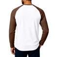 thumbnail image 4 of FGVCTG Henley Shirts for Men Casual Raglan 3/4 Sleeve Shirts Color Block Button Placket Casual Baseball T Shirts Light Brown 3XL, 4 of 6