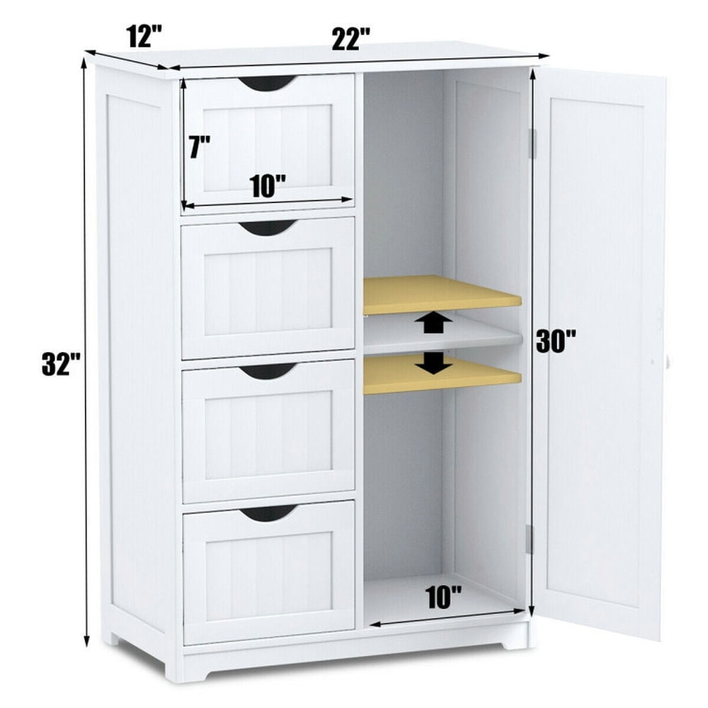 Finihen Storage Cabinet, Floor Cabinet, Standing Indoor Wooden Cabinet with 4 Drawers, for Bathroom, Living Room, Bedroom, Kitchen, White