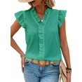 thumbnail image 2 of Women'S Blouses Dressy Boho Casual Ruffle Short Sleeve Tops Business Outfits Ladies Summer Trendy Work Shirts Green XL, 2 of 8