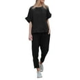 thumbnail image 2 of Idoravan Women Sets Clothing Clearance 2PC Fashion Womens Round Neck Solid Short Sleeve Blouse +Loose Pants Sets, 2 of 9
