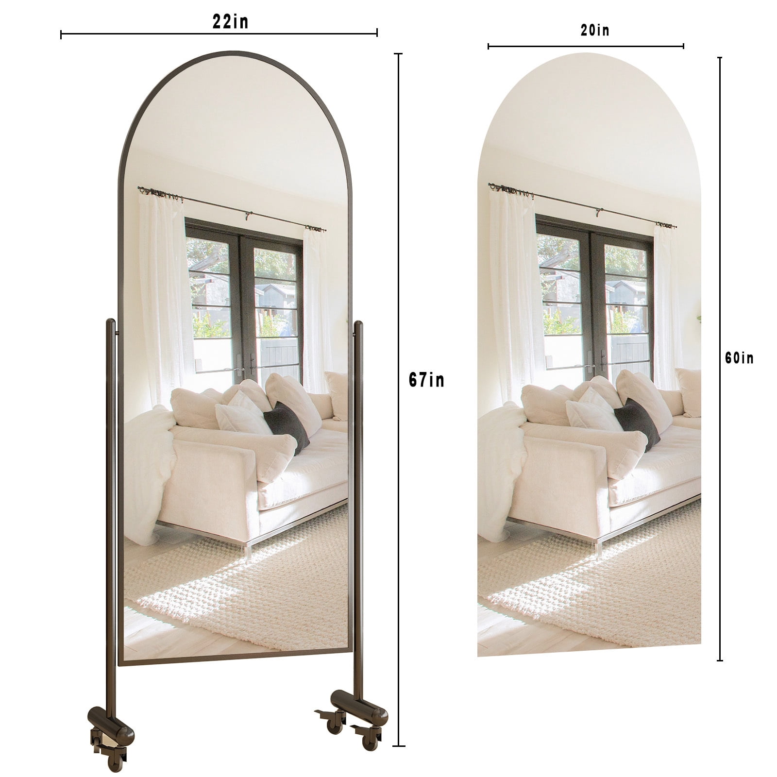 Anyrose Movable and Tiltable Yoga Mirror Modern 23"x 67", Black