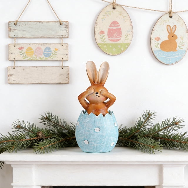 Easter Bunny And Egg Figurine Desktop For Tabletop Display