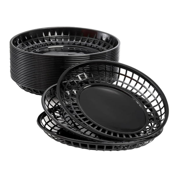 24 cestas ovaladas para comida rápida, bandejas para servir comida, cestas clásicas para charcutería. Negro