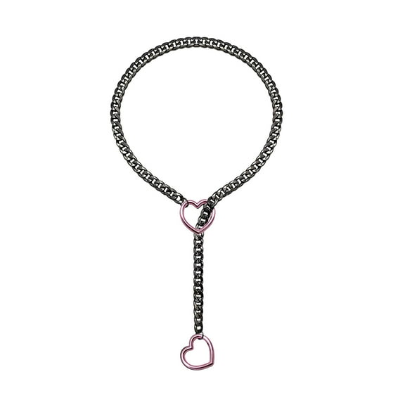 Heart O-ring Slip Chain For Women Punk Rock Necklace Stainless Steel Cuban Long Necklace Trendy Simple Adjustable Y-Necklace