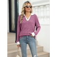 thumbnail image 4 of Women'S V Neck Sweaters Pullover Color Block Collar Long Sleeves Loose Fit Casaul Tunic Tops Shirts  Red M, 4 of 8
