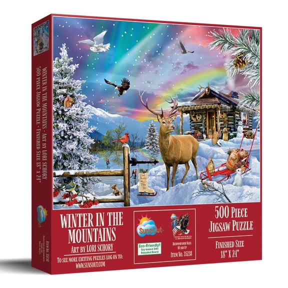 SUNSOUT INC - Winter in the Mountains - 500 pc Jigsaw Puzzle by Artist: Lori Schory - Finished Size 18" x 24" - MPN# 35238