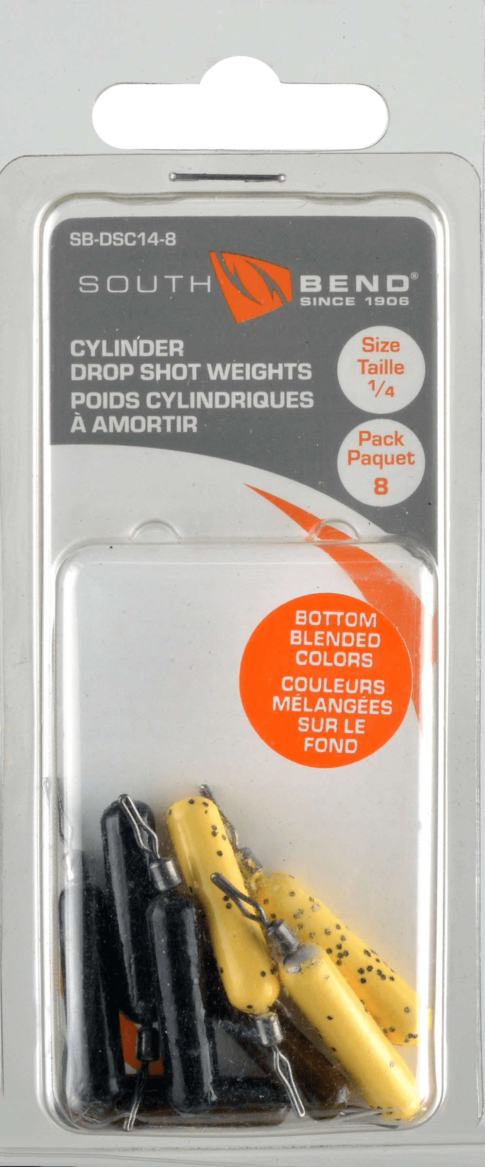 (6 pack) South Bend Drop Shot Weights Cylinder, 1/4 oz, Durable Fishing Weights