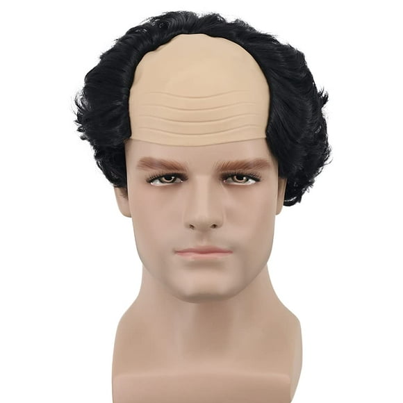 yuehong Short Black Curly Wig Old Men Wig Fluffy Bald Head Wig Receding Hair Wig Synthetic Soft Costumes Cosplay Wigs (Black)