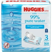 Huggies 99% Pure Water Unscented Wipes, 3 Flip-Top Packs (168 Wipes Total)