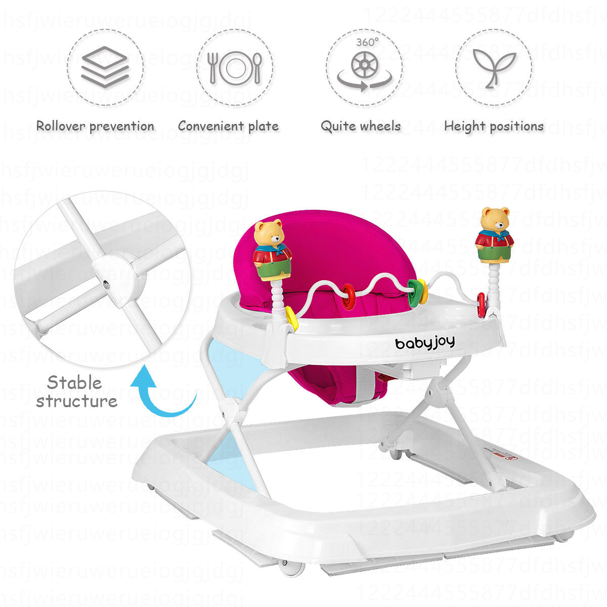 Costway Baby Walker Adjustable Height Removable Toy Wheels Folding Portable Pink
