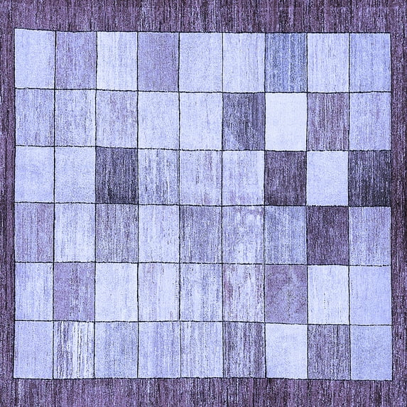 Ahgly Company Machine Washable Indoor Square Checkered Blue Modern Area Rugs, 6' Square