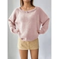 thumbnail image 2 of Womens Sweater Long Sleeve Crew Neck Pullover Fashion Knit Tops Pink S, 2 of 5