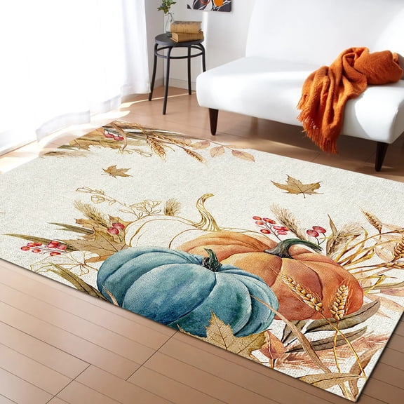 Coral velvet Autumn Thanksgiving Blue Orange Living Room Floor Mat Study Bedroom Bedside Home Decoration Large Rug Floor Mat