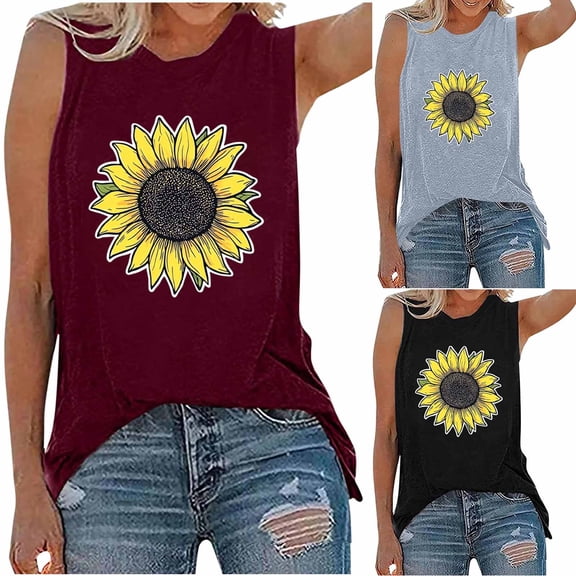 lcziwo Summer Tank Top for Women Floral Print Fashion Wide Strap Camisole Round Neck Loose Comfortable Undershirt Red XL