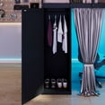 thumbnail image 4 of Full Size Wood Loft Bed with Workstation, Gaming Loft Bed with Desk, Wardrobe, Shelves, Blackout Curtains & RGB Lights – Space-Saving Multifunctional Furniture for Dorm, or Apartment, Black+Blue, 4 of 9