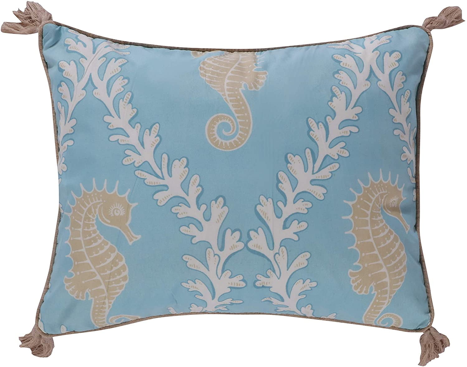 Blue Quilted Tassel Nautical Seahorse Throw Pillow