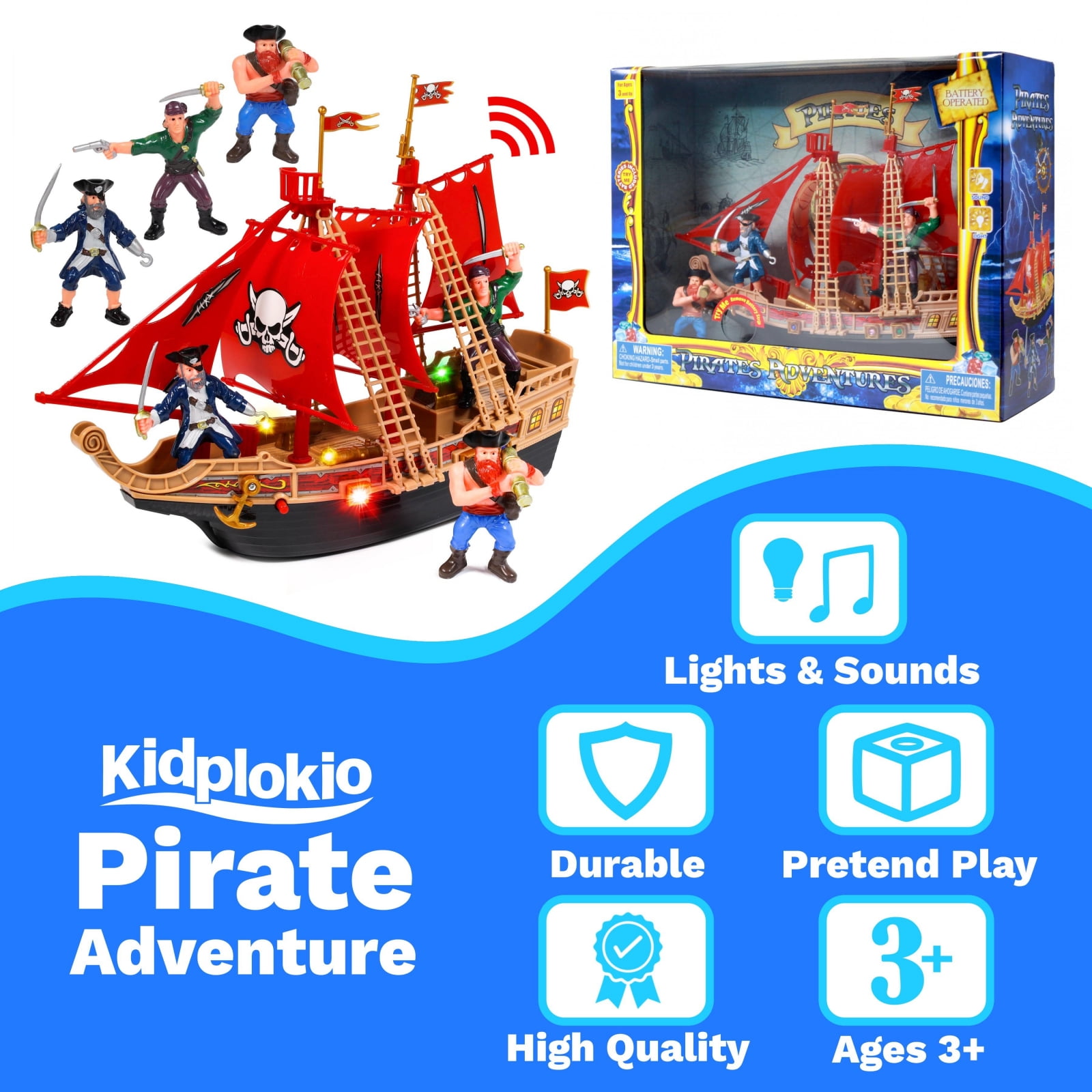  Mozlly Pirate Ship Toy Play Set with Lights and Sound