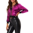 thumbnail image 4 of INSPIRE CHIC Women's Sequin Party Long Sleeve Zipper Up Cropped Bomber Jacket S Rose Red, 4 of 6