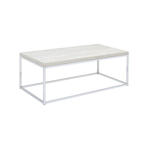 HomeRoots 48" Chrome And White Oak Manufactured Wood And Metal Rectangular Coffee Table