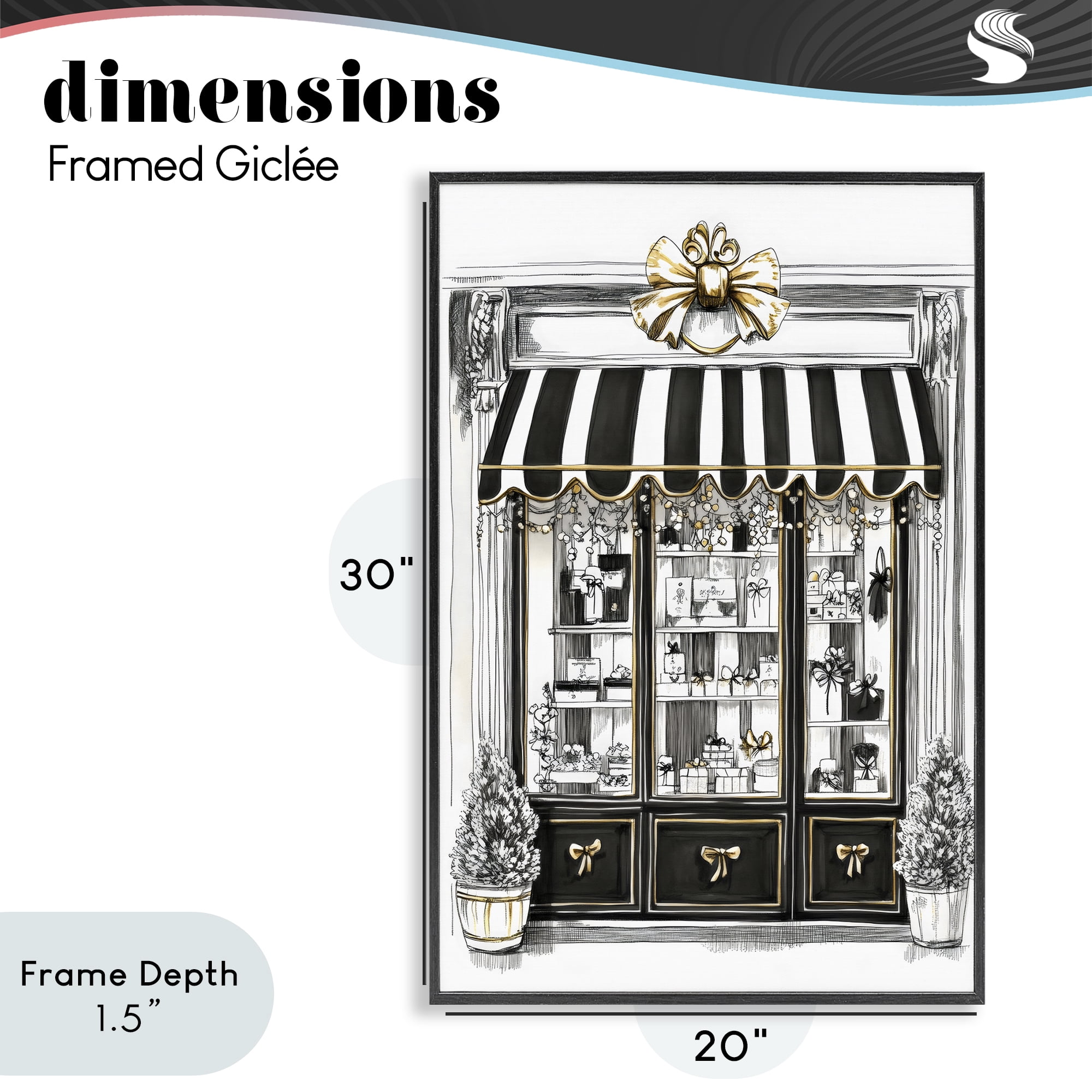 Stupell Industries Striped Paris Shop Facade Black Framed Giclee Art, design by Petal Prints Design